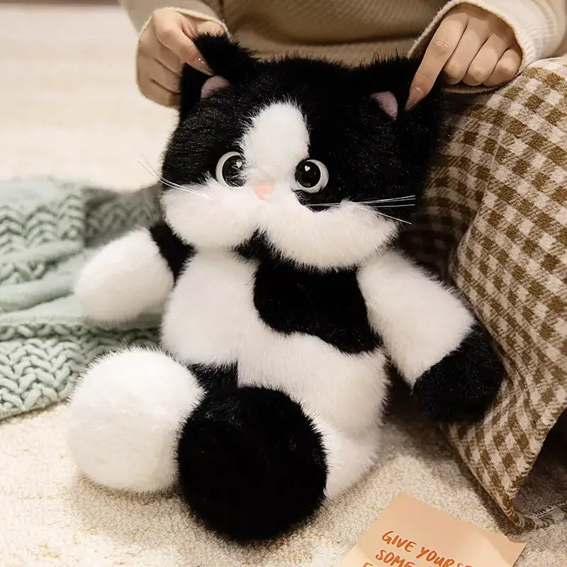 PW TOOLS – Peluche Chat Noir Réaliste, 100% Doux – Jouet Mignon Pour Enfants, Cadeau Anniversaire, Halloween, Noël