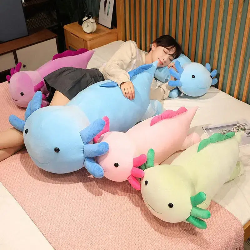 Yeqivo - Oreiller Long Axolotl En Peluche, 110 Cm, Bleu, Doux Et Câlin, Super Cadeau