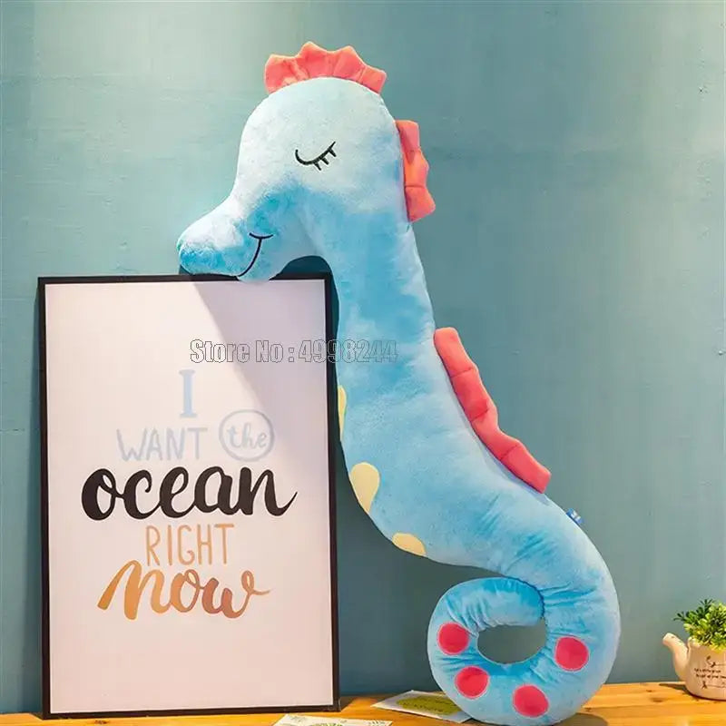 peluche hippocampe bleu - 80cm