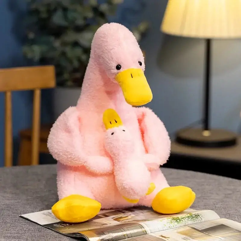 peluche canard brodé - Rose / 22cm