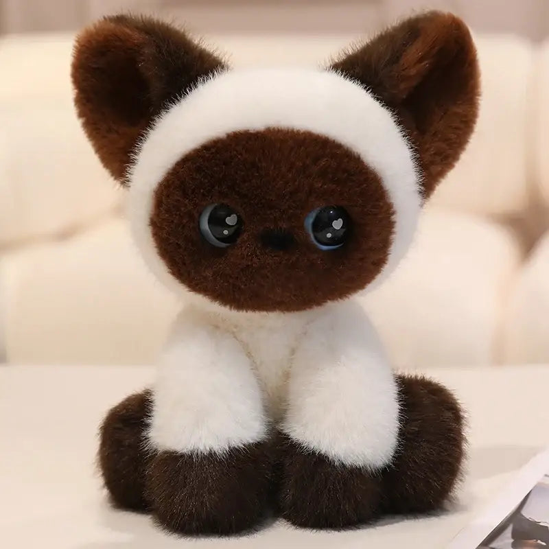 chat peluche bebe - Blanc Brun