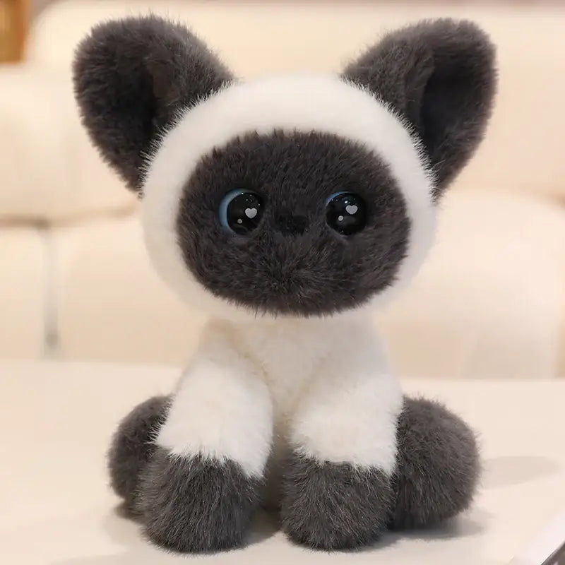 chat peluche bebe - Blanc Gris