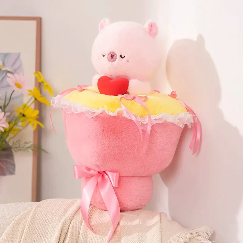 bouquet de fleur avec peluche - Cochon