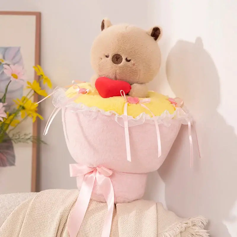 bouquet de fleur avec peluche - Ours Clair