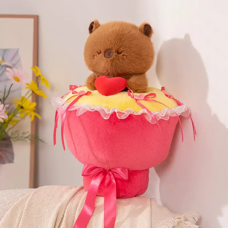 bouquet de fleur avec peluche - Ours Foncé
