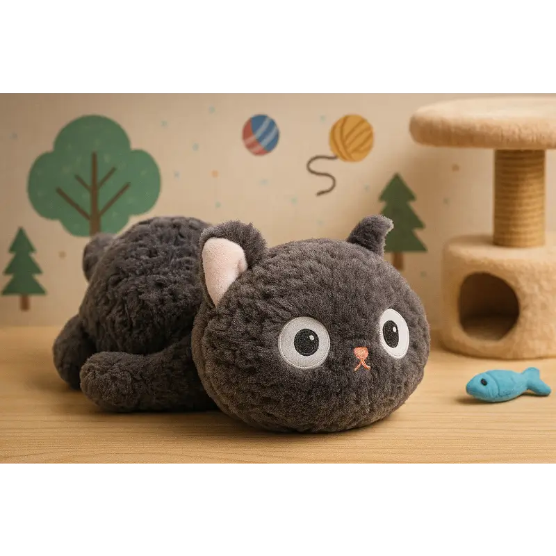 chat noir en peluche - Couché - 50cm