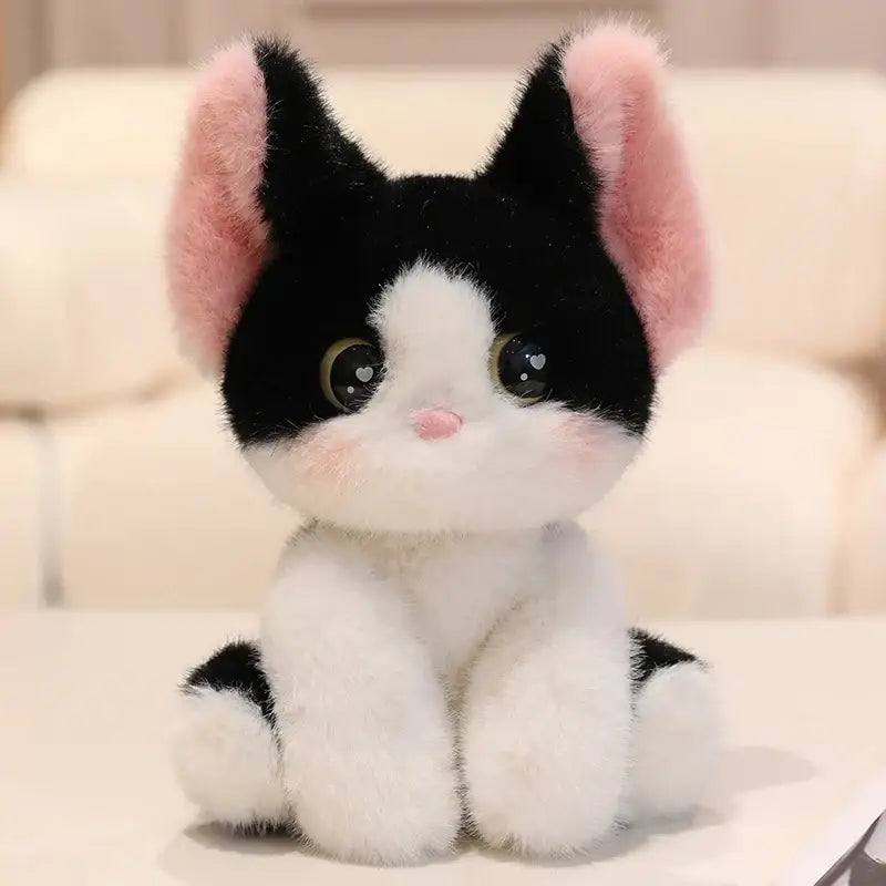 chat peluche bebe - Blanc Noir