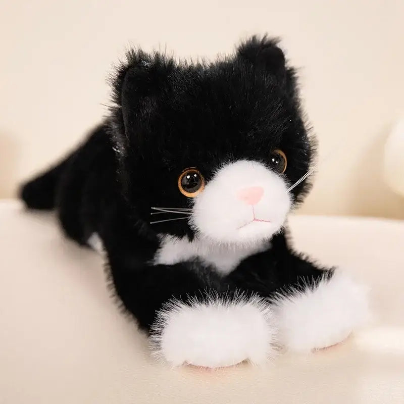 chat peluche miaule - Noir Blanc / 40cm