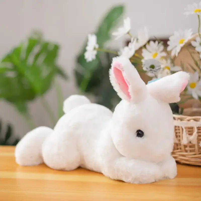 lapin en peluche réaliste - Blanc / 30cm