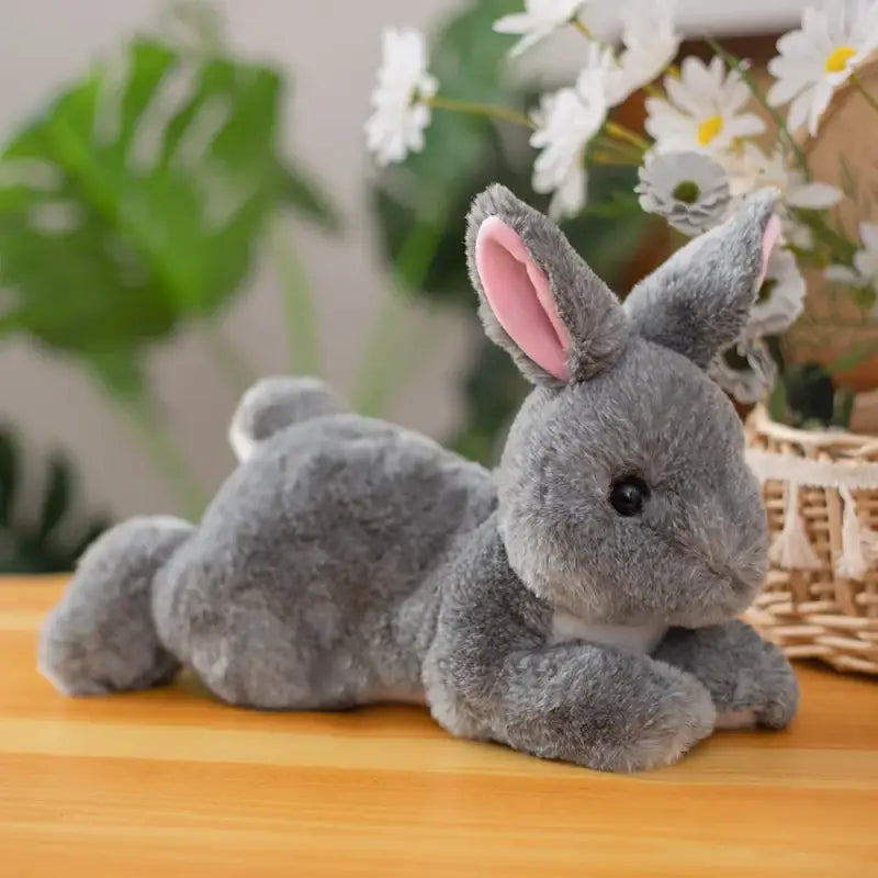 lapin en peluche réaliste - Gris / 30cm