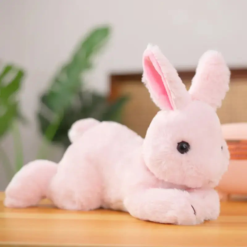 lapin en peluche réaliste - Rose / 30cm