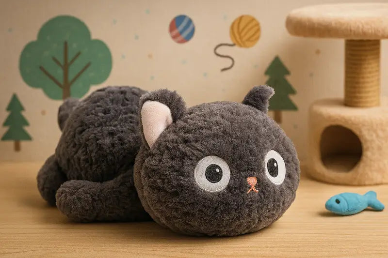 chat noir en peluche - Couché - 50cm