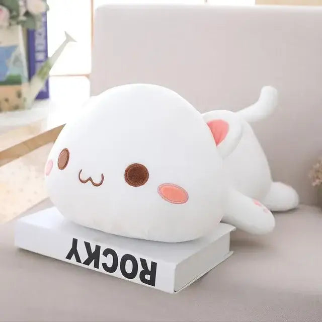 grosse peluche chat - Blanc yeux fermés / 35cm