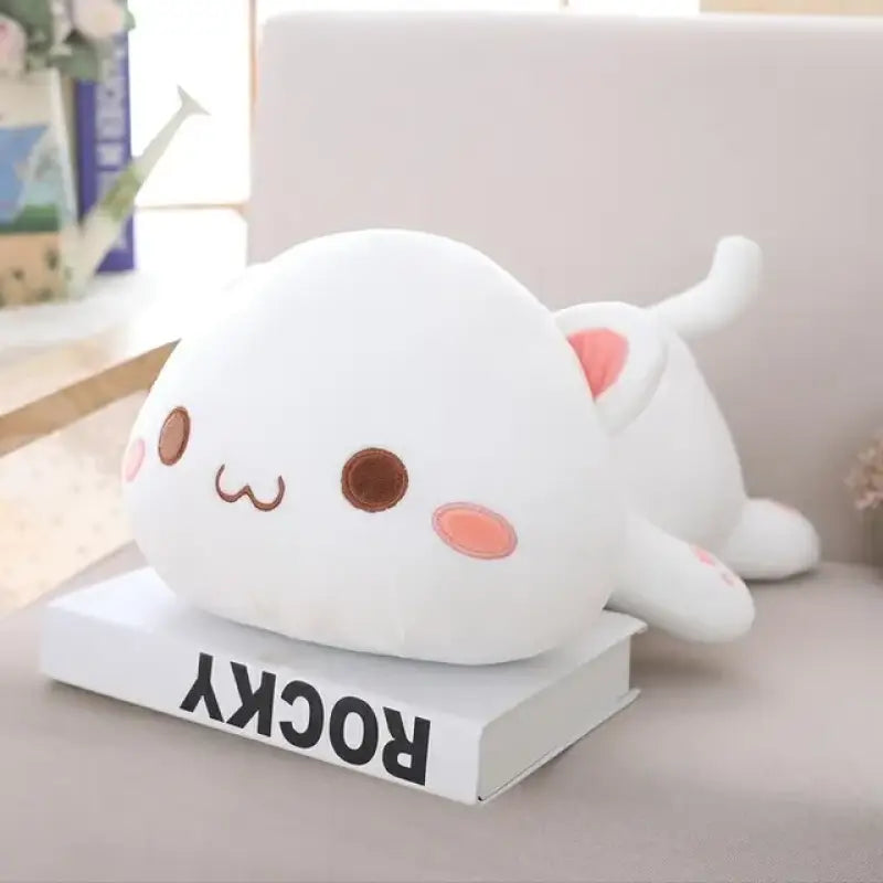 grosse peluche chat - Blanc yeux fermés / 35cm