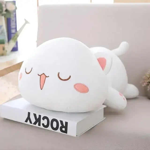 grosse peluche chat - Blanc yeux ouverts / 35cm
