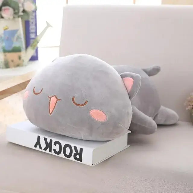 grosse peluche chat - Gris yeux fermés / 35cm