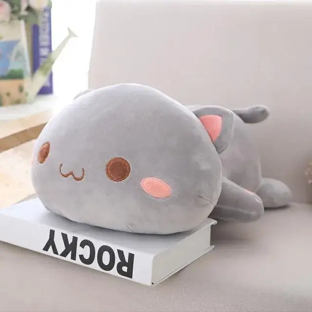 grosse peluche chat - Gris yeux ouverts / 35cm