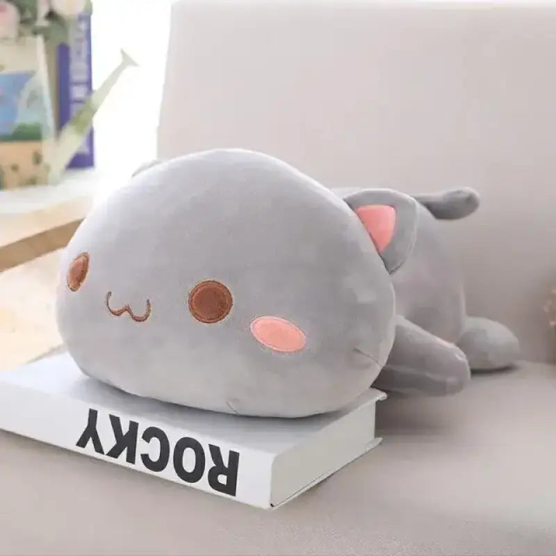 grosse peluche chat - Gris yeux ouverts / 35cm