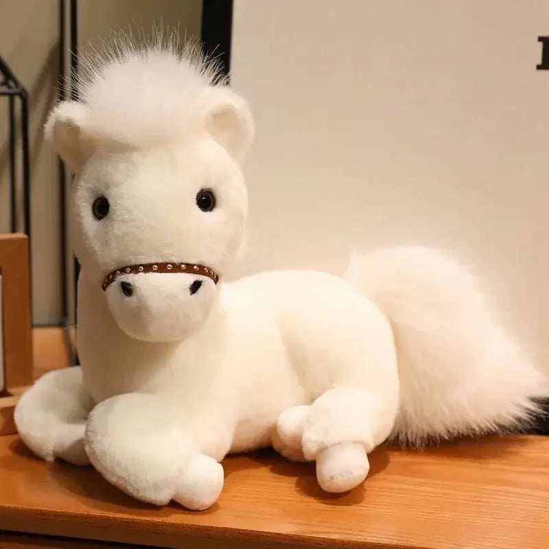 peluche cheval couché - Blanc / 30cm
