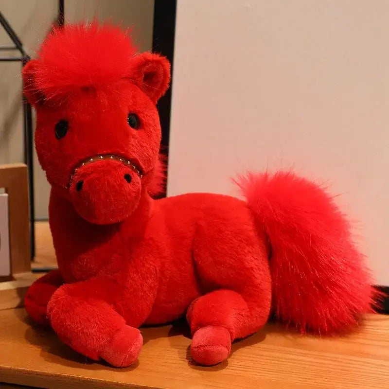 peluche cheval couché - Rouge / 30cm