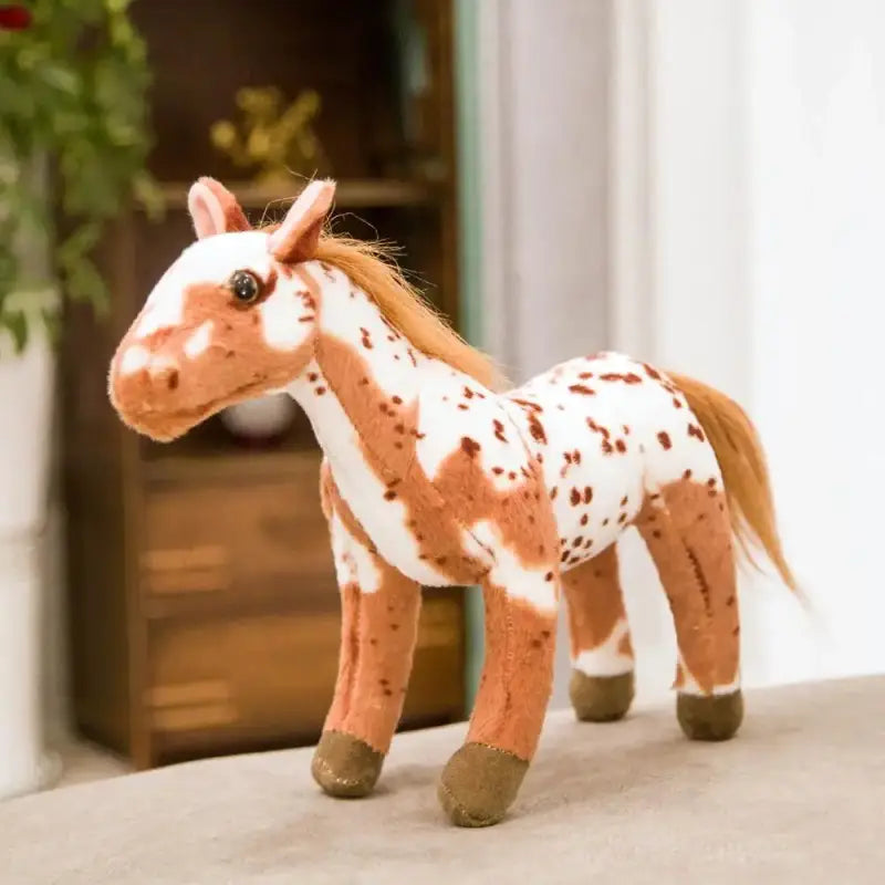 peluche cheval realiste - Blanc Brun / 30cm