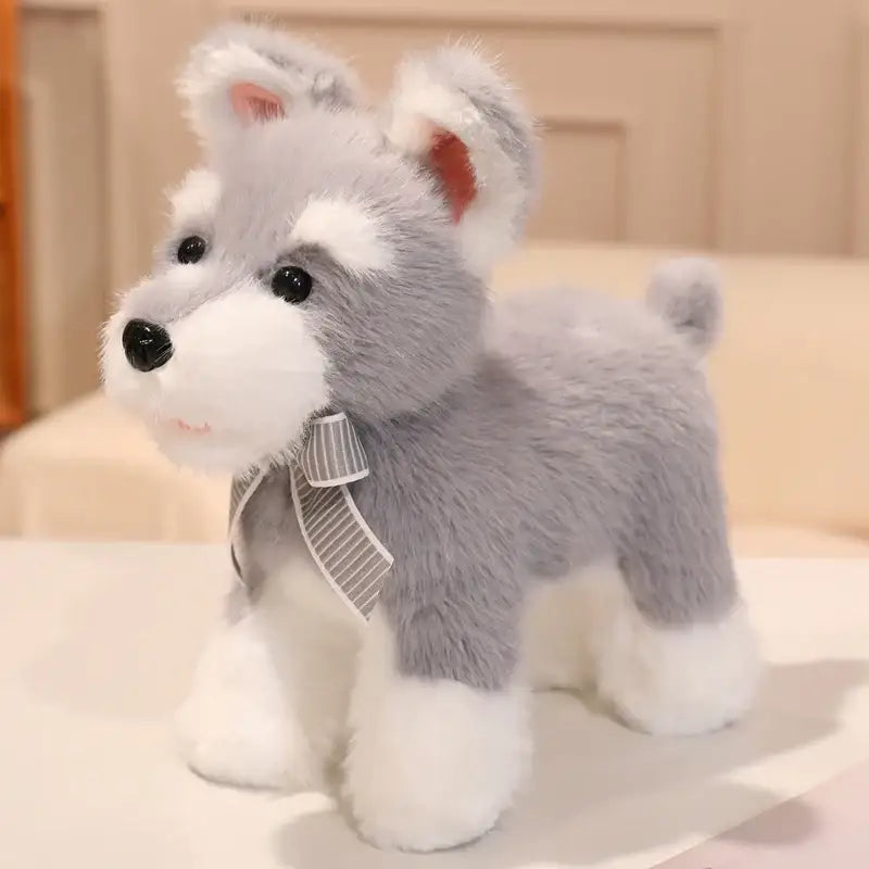 peluche chien et gris blanc