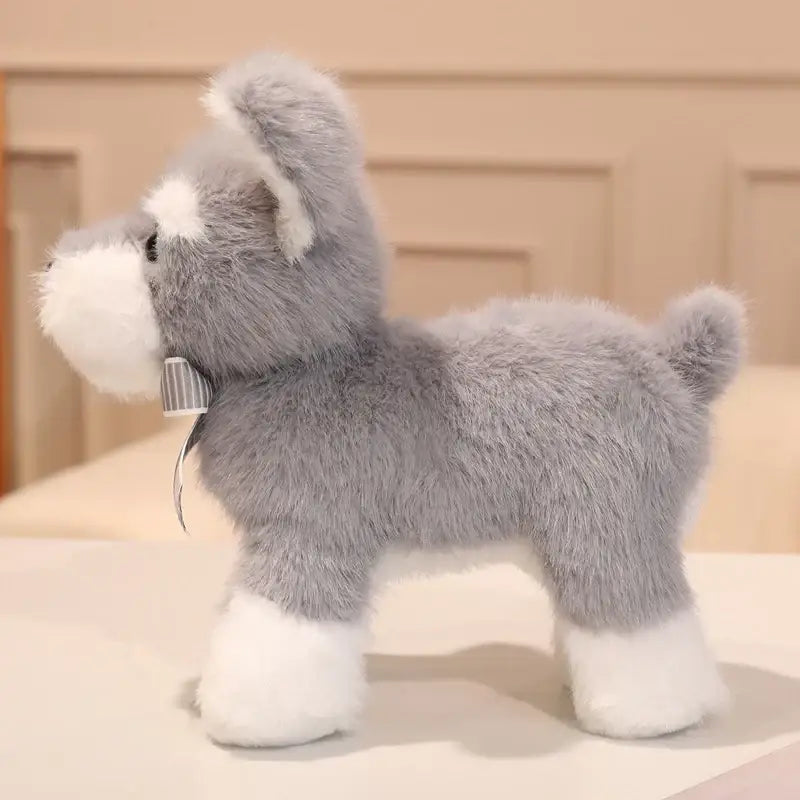 peluche chien et gris blanc