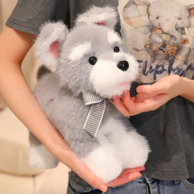 peluche chien et gris blanc