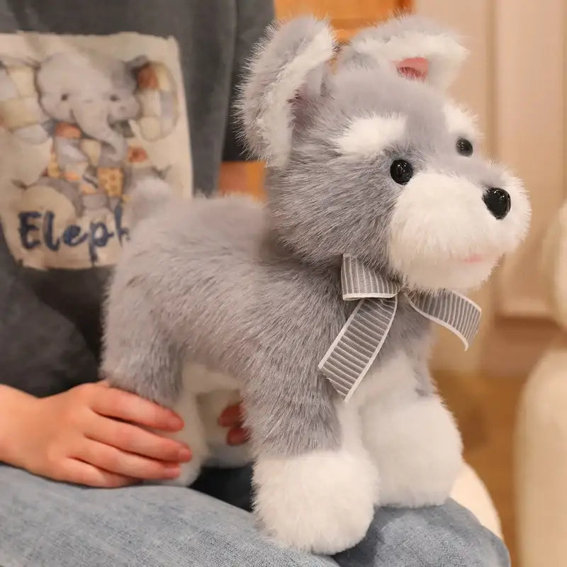 peluche chien et gris blanc