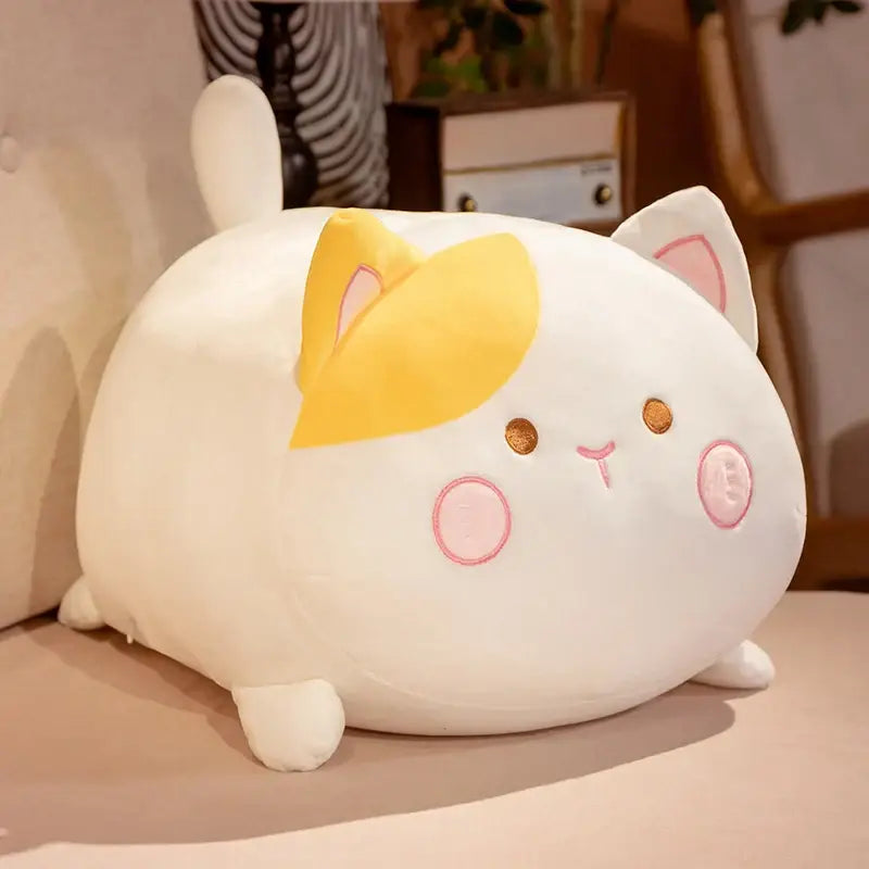 peluche coussin chat japonais - Jaune / 35cm