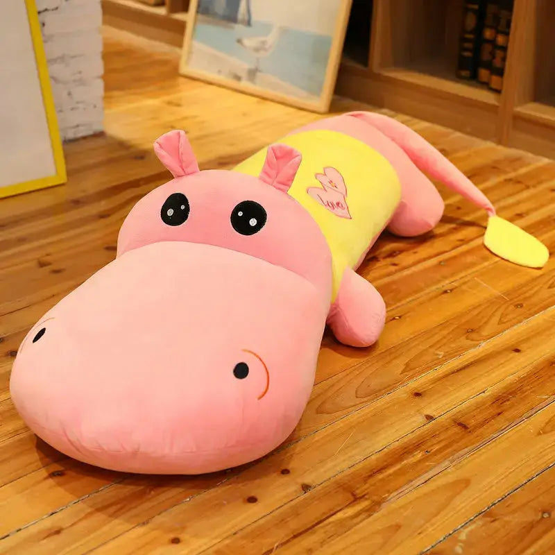 peluche hippopotame geante - Rose Jaune / 100cm