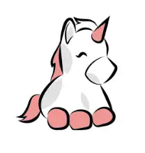 Peluche licorne avec sabots roses et crinière, corps blanc