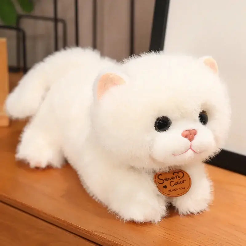 peluche petit chat - Blanc / Couché / 25cm