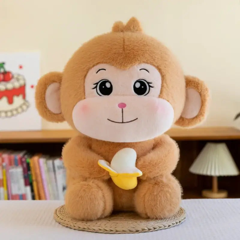 peluche singe avec banane - Brun Clair / 22cm