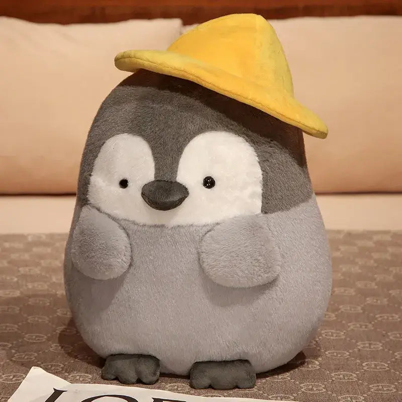peluche pingouin mignon - Gris avec Chapeau Jaune / 25cm