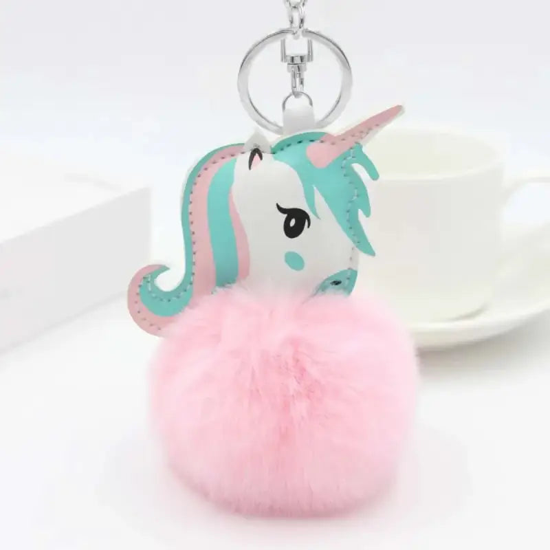 porte clé licorne pompon - Rose