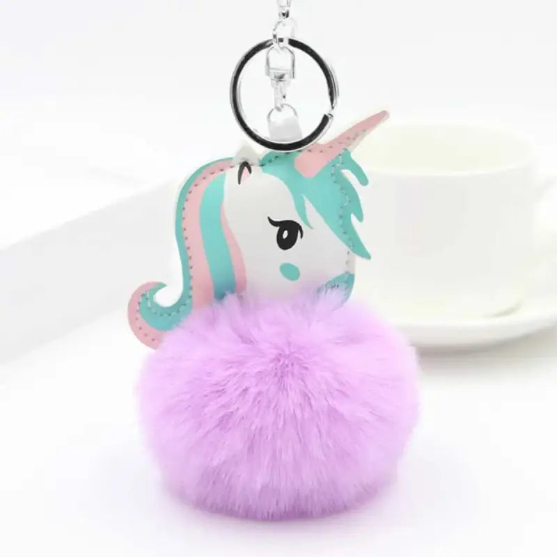 porte clé licorne pompon - Violet