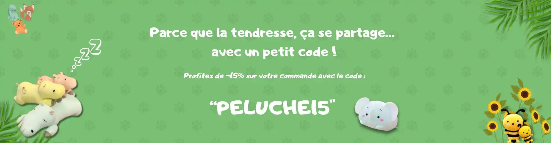 Une publicité pour une remise sur les jouets en peluche.