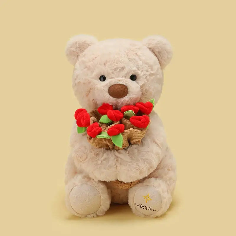 ours en peluche avec fleurs - Blanc